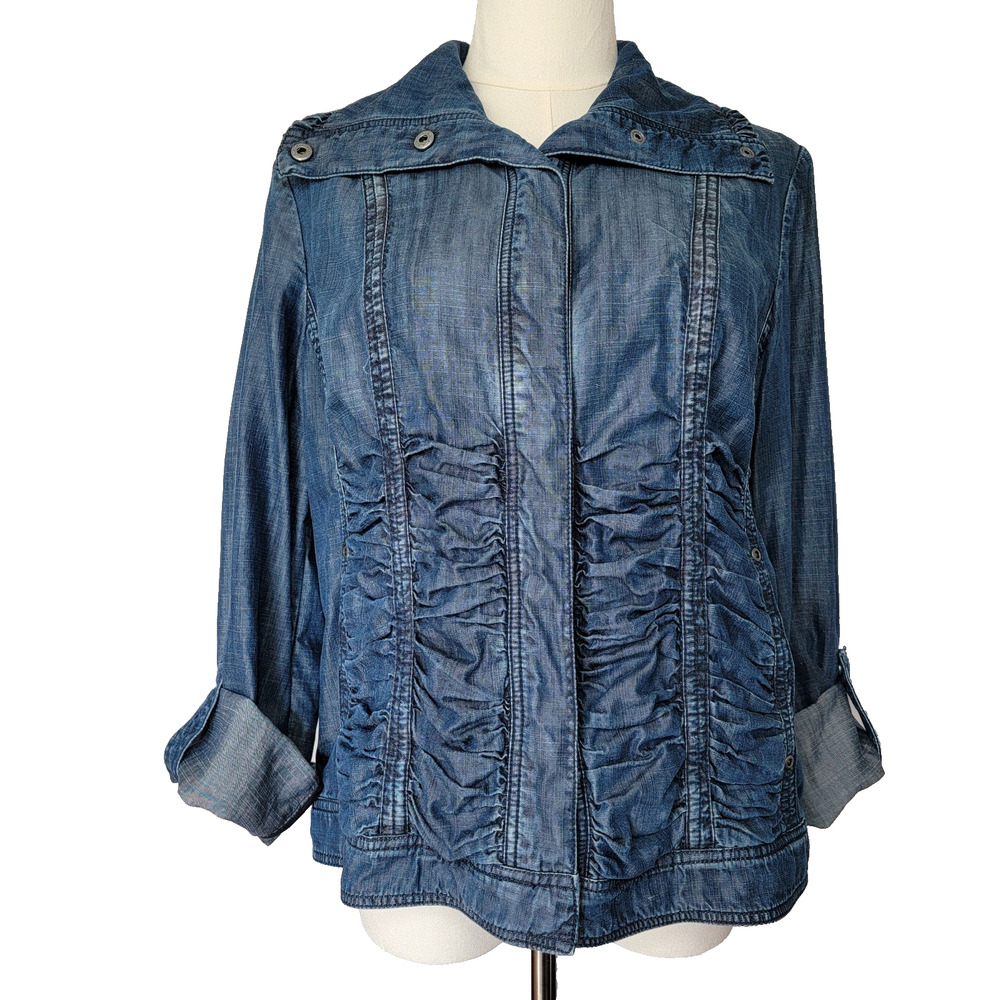 Coldwater Creek Chambray Western Top Womens 10 Shirred Cowgirl Country Casual